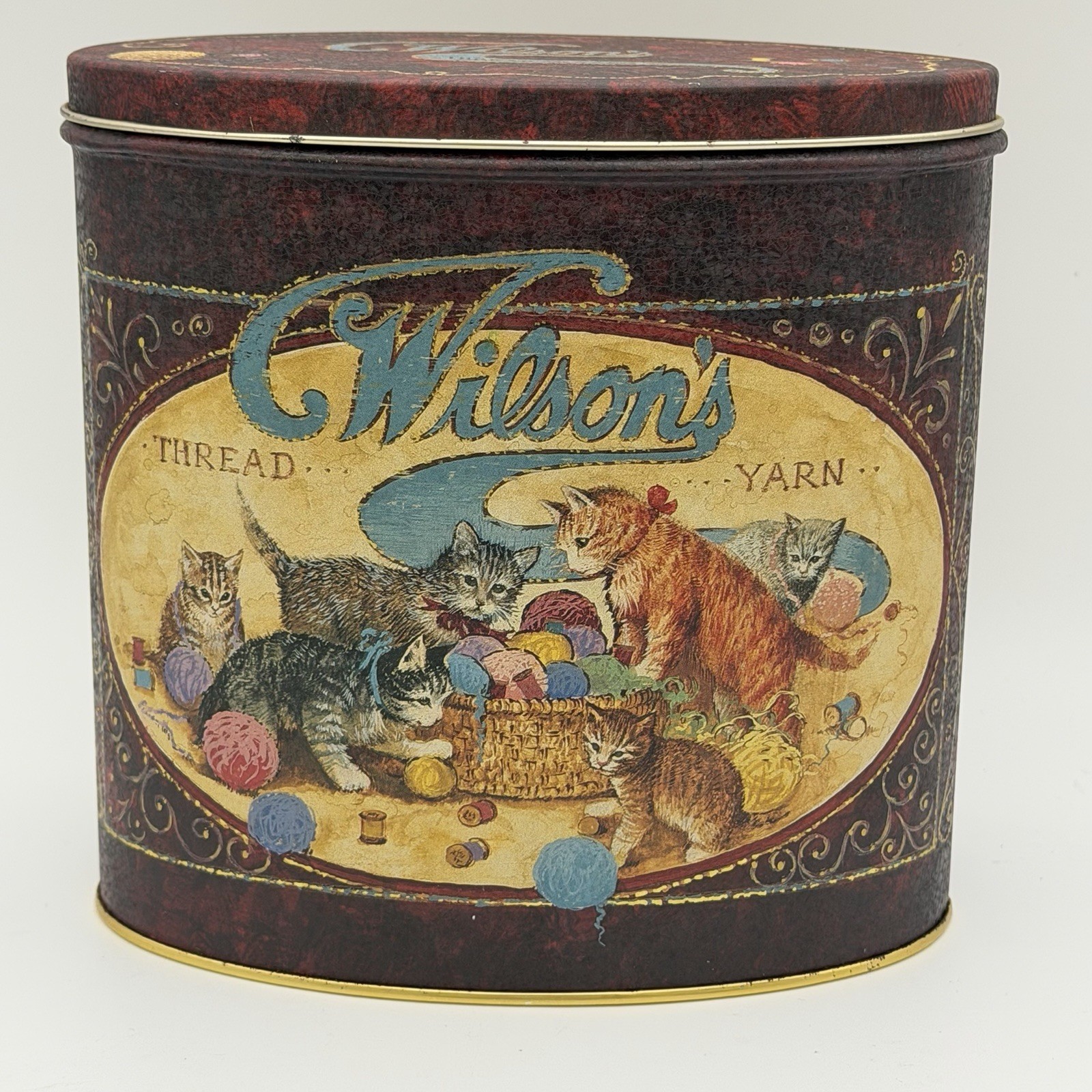 VTG ✅ Keller Charles Wilson’s Thread & Yarn Cat Oval Tin ✅ Nostalgia Collection
