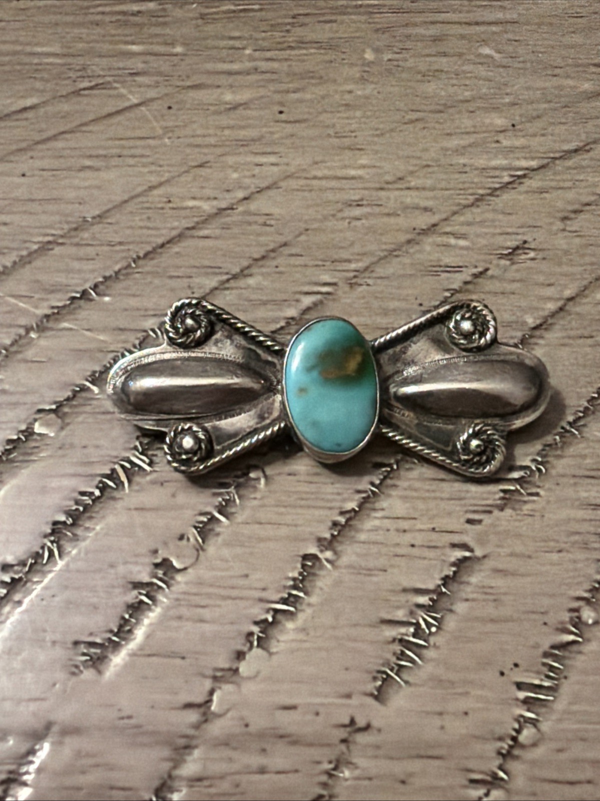 Navajo Native, American Sterling Coin Silver Cr 1930S, Old Pawn, Turquoise Pin Navajo Native, American Sterling Coin Silver Cr 1930S, Old Pawn, Turquoise Pin