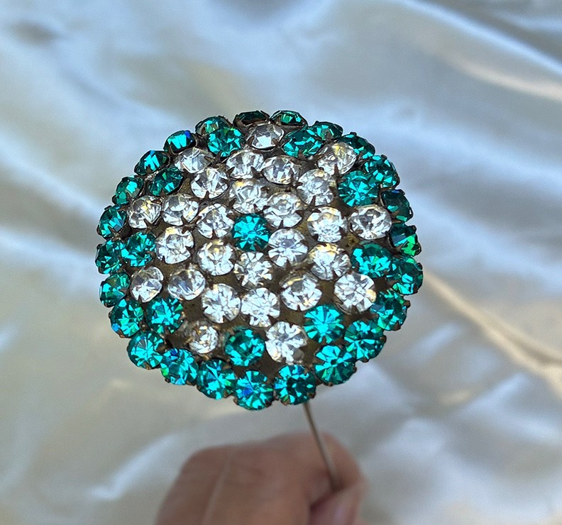 Antique Victorian Hatpin Hat Pin Turquoise Sparkling Rhinestone
