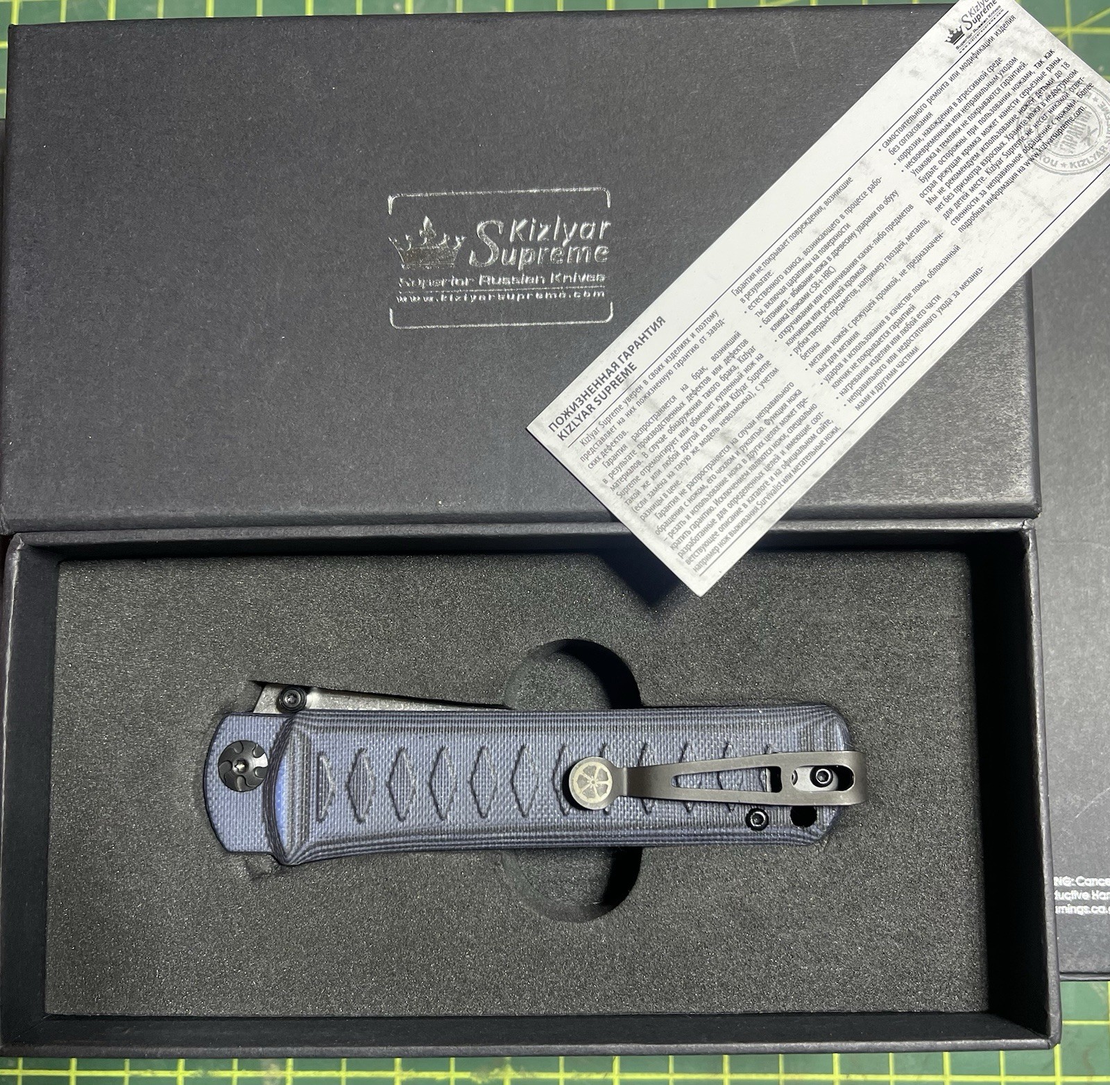 Kizlyar Supreme Whisper  Samurai G10 Handle Folding Knife M390 Caged Bearings