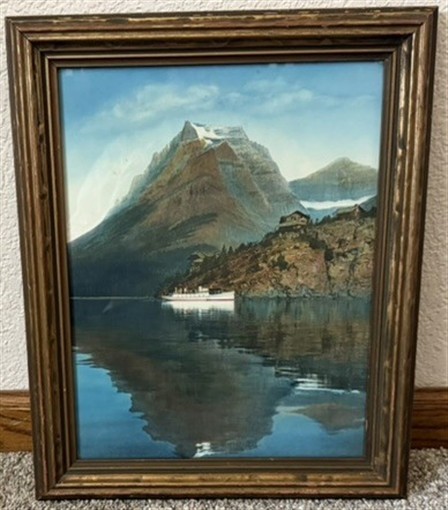 1920's era Framed Glacier National Park St. Mary's Lake Boat Exceptional Color 1920's era Framed Glacier National Park St. Mary's Lake Boat Exceptional Color