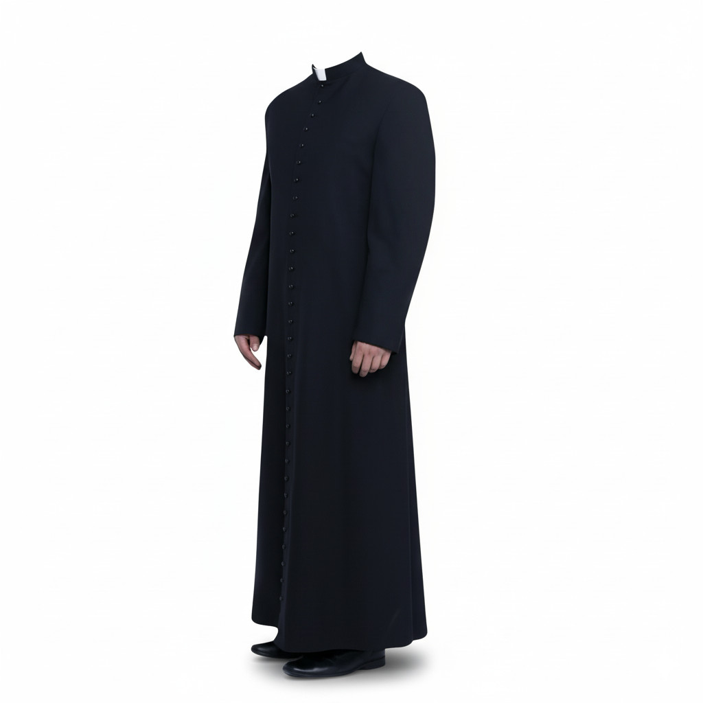 Men’s Black Wool Clergy Cassock Robe Long Button Front Church Priest Coat Men’s Black Wool Clergy Cassock Robe Long Button Front Church Priest Coat