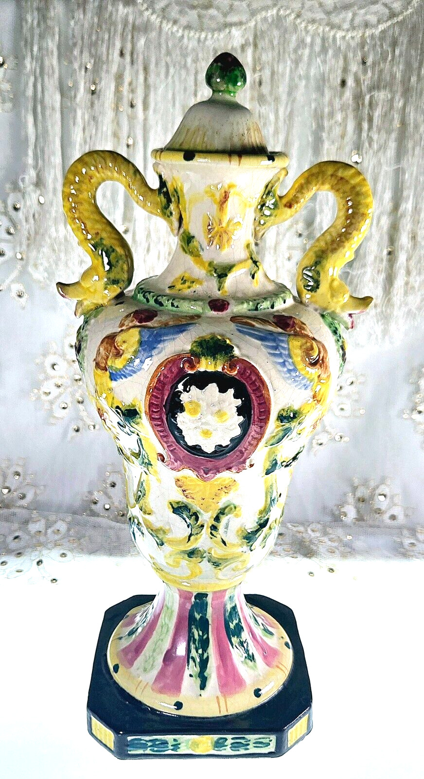 Vintage Maruhon Ware Hand Painted Urn/Vase w/Lid 2 Handles Japan 12 Vintage Maruhon Ware Hand Painted Urn/Vase w/Lid 2 Handles Japan 12