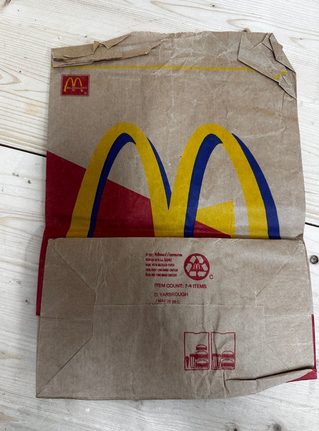 Vintage 1999 McDonald\'s Take Out Paper Bag Red Yellow Blue Arches Logo Fast Food Vintage 1999 McDonald\'s Take Out Paper Bag Red Yellow Blue Arches Logo Fast Food