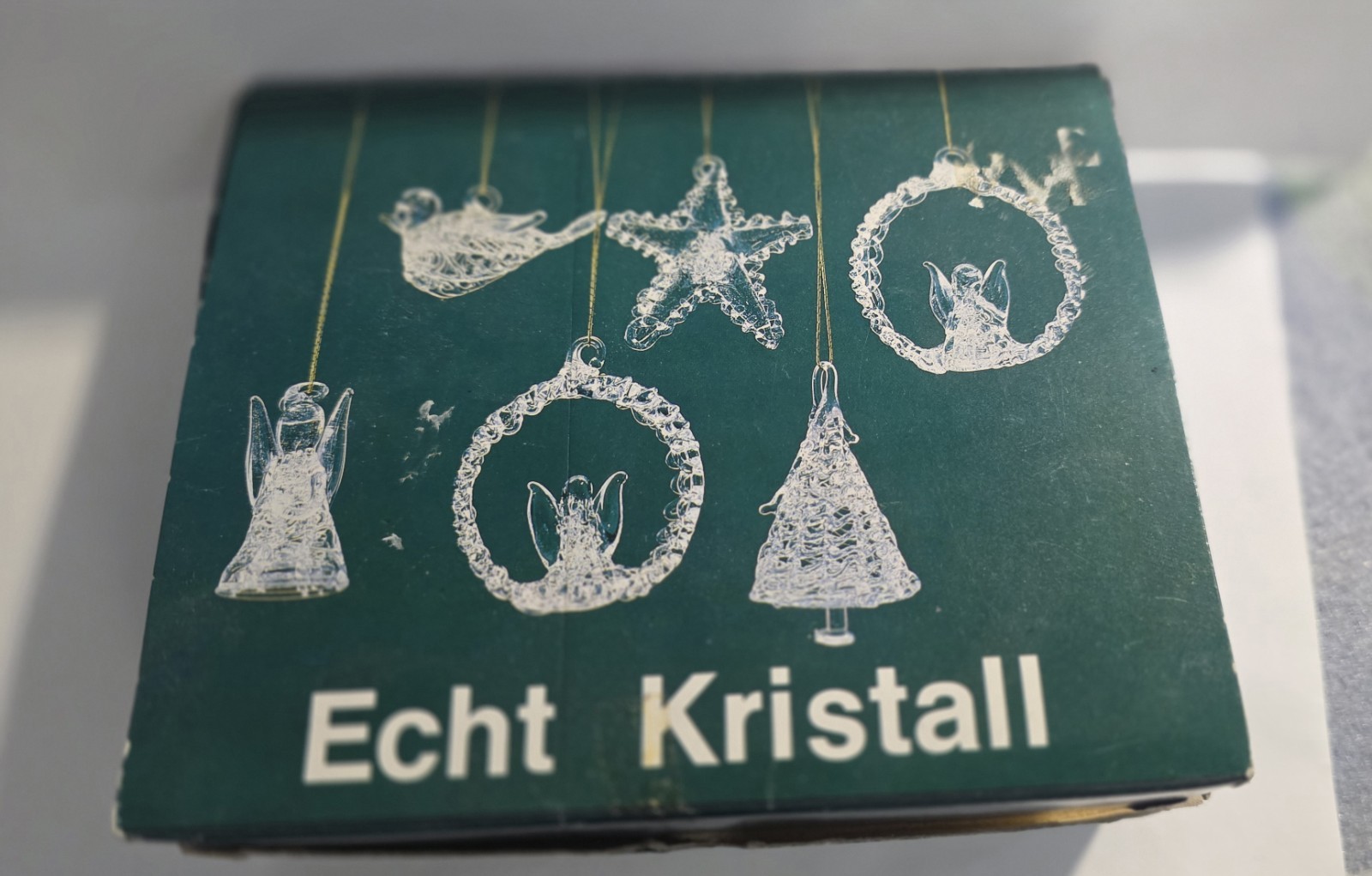 Vintage Set 6 Weihnachts Echt Kristall Crystal Christmas Ornaments Germany NIB