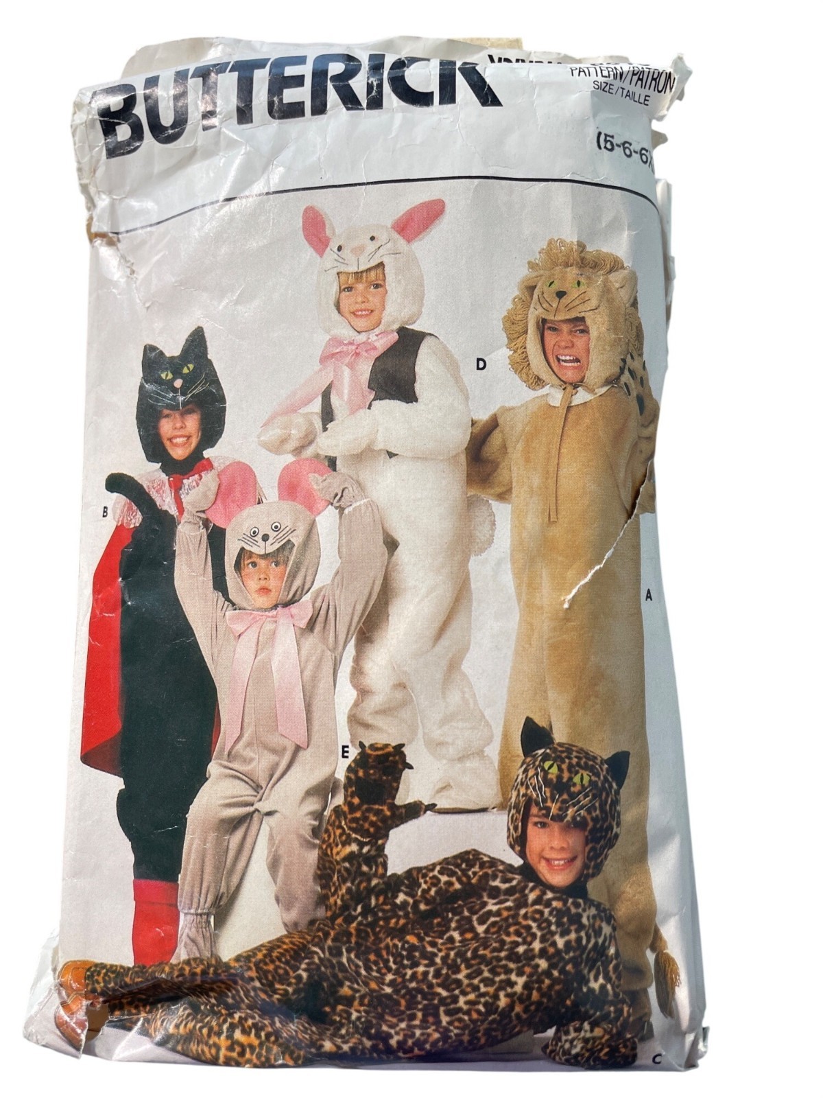 Vintage Butterick 6815 Costume Pattern Sizes 5 6 6X Animals Cat Lion Bunny CUT