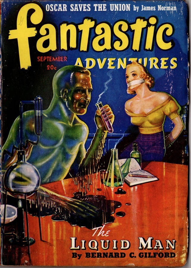 Fantastic Adventures, Vol 3, No 7, Sep 1941, The Liquid Man, Bondage Cover +++F