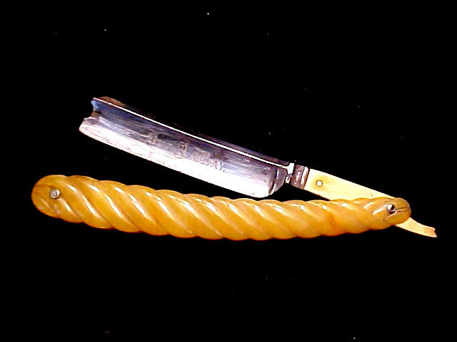 c1890s Rare KUT A WAY Straight Razor Fancy Amber(?) & Tusk Handles FREE S&H