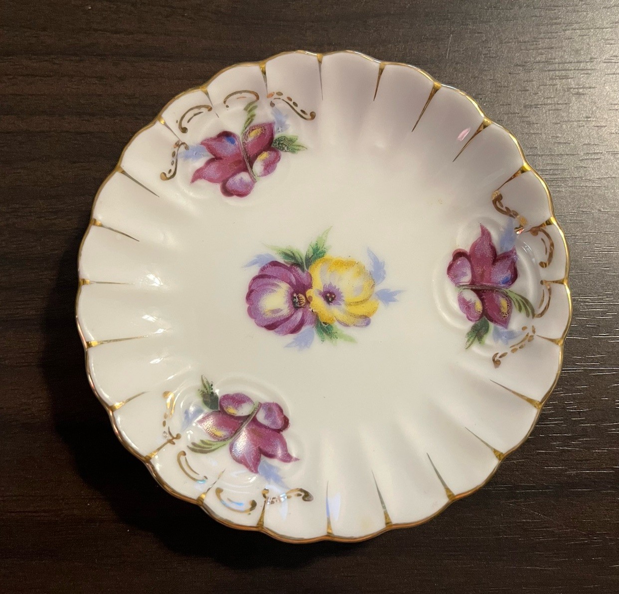 Vintage Handpainted Andrea Japan J-68 Porcelain Plate Purple Flowers Gold Trim