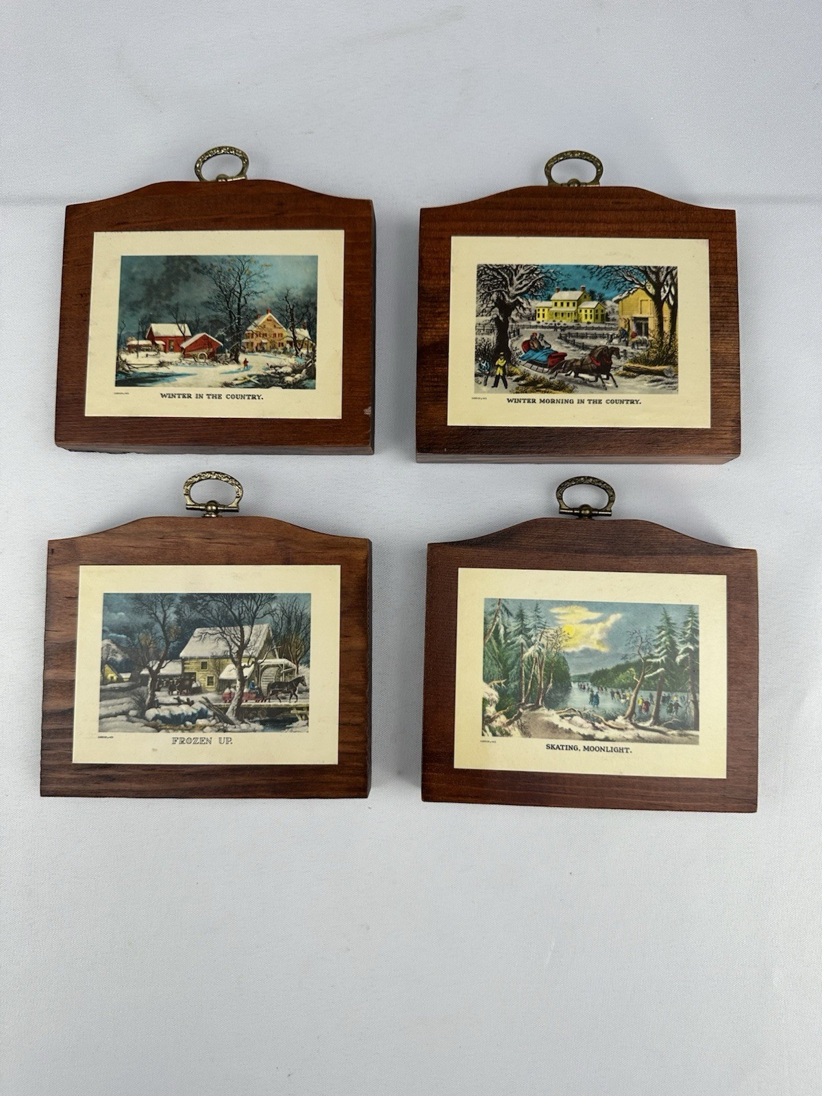 Vintage Currier & Ives Wooden Wall Hanging Plaques Set of 4 Winter Scenes Vintage Currier & Ives Wooden Wall Hanging Plaques Set of 4 Winter Scenes