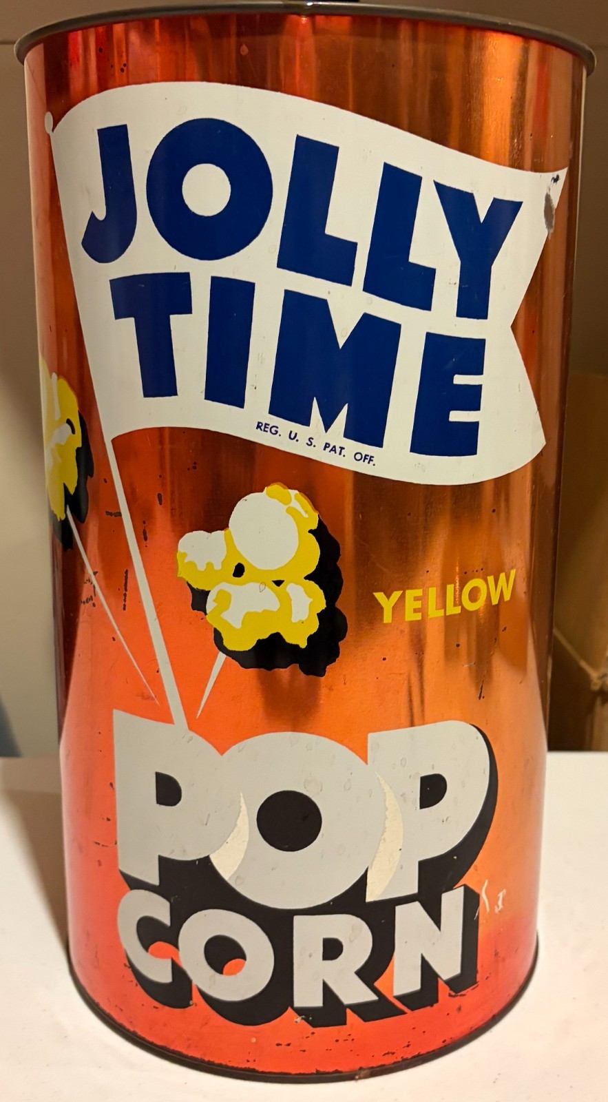 RARE Vtg 1950s Jolly Time Popcorn Tin Metal 14.5\