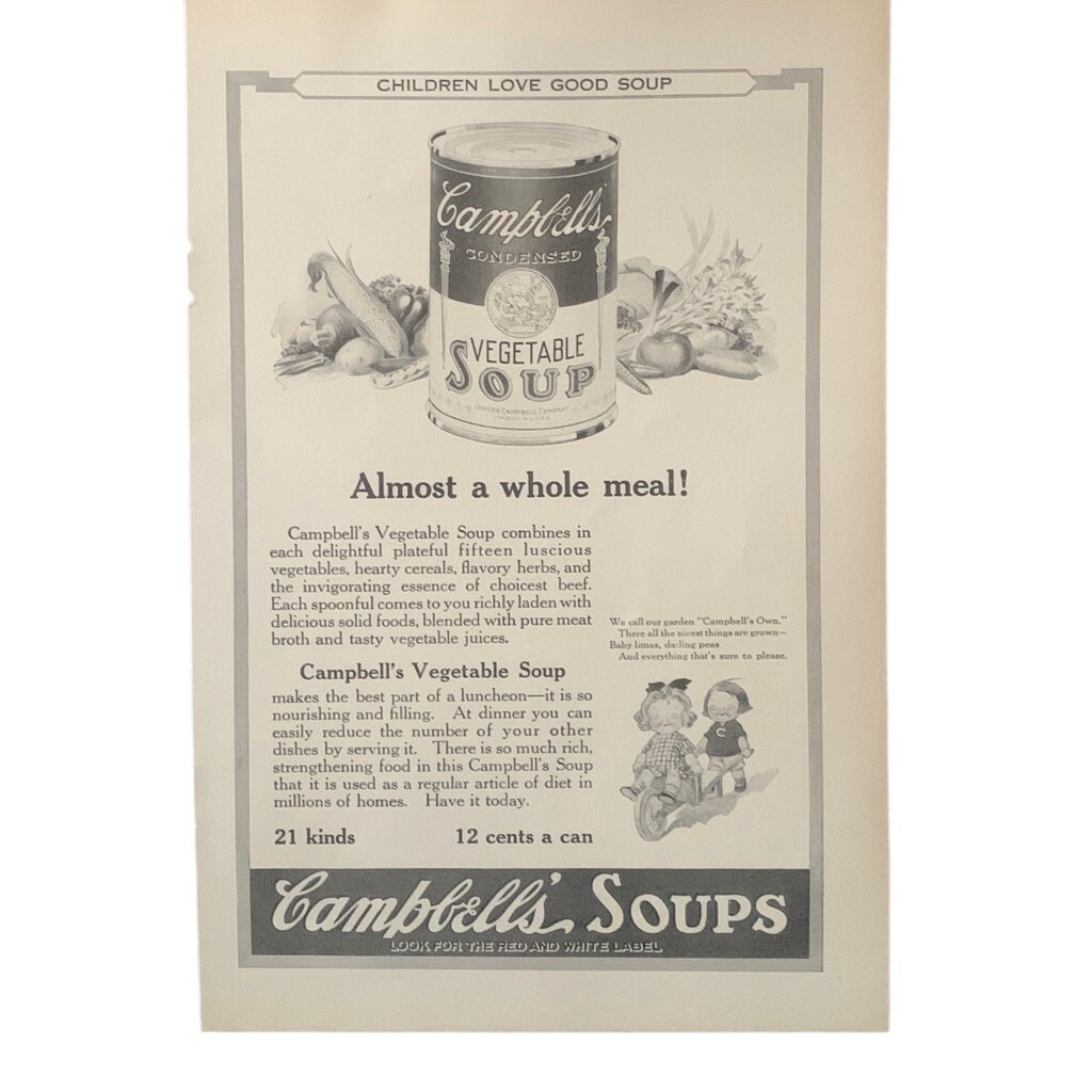 Vintage 1922 Campbell’s Soups Vegetable A Whole Meal Ad Advertisement