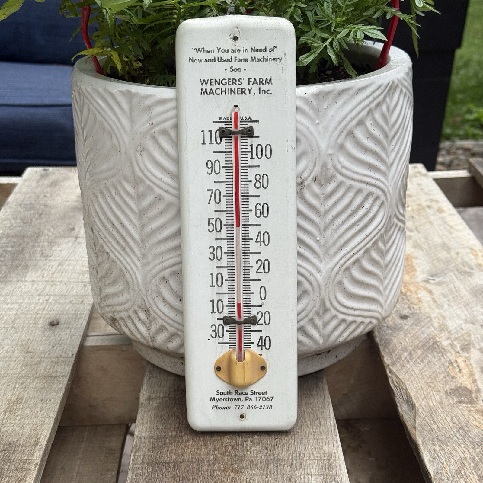 Vintage Wengers Farm Machinery Myerstown PA Advertising Thermometer Nonworking