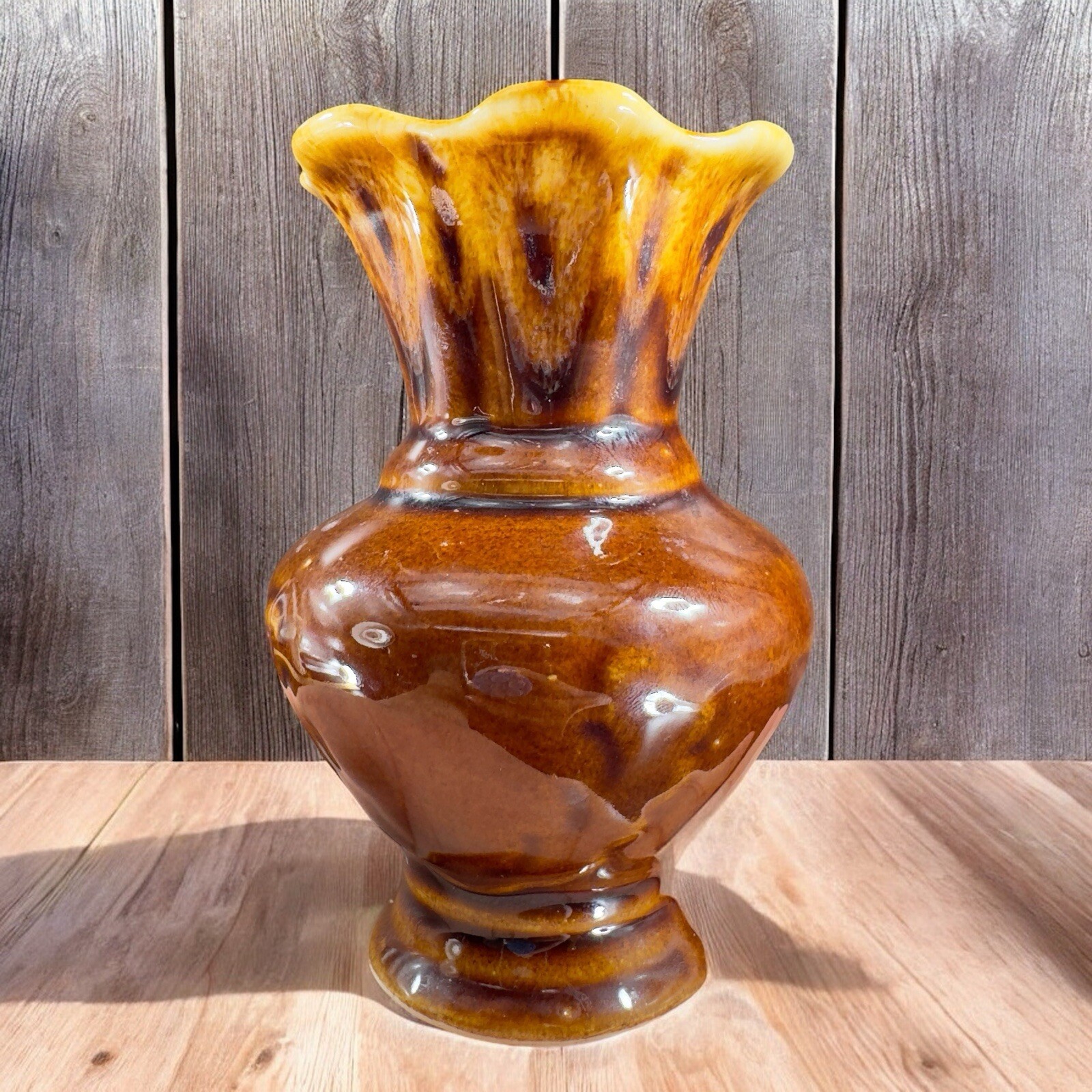 Vintage USA Pottery Bud Vase Vessel Stoneware Ceramic Vase Brown Glazed VTG