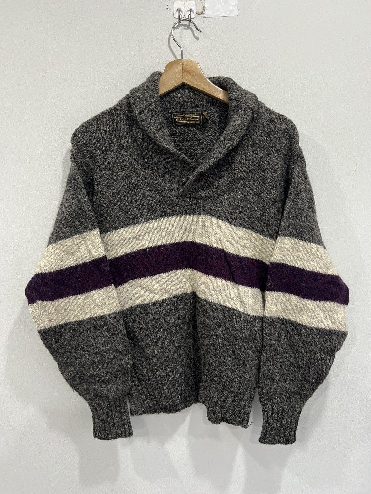 Vintage Eddie Bauer Knit Sweater Shawl Collar striped