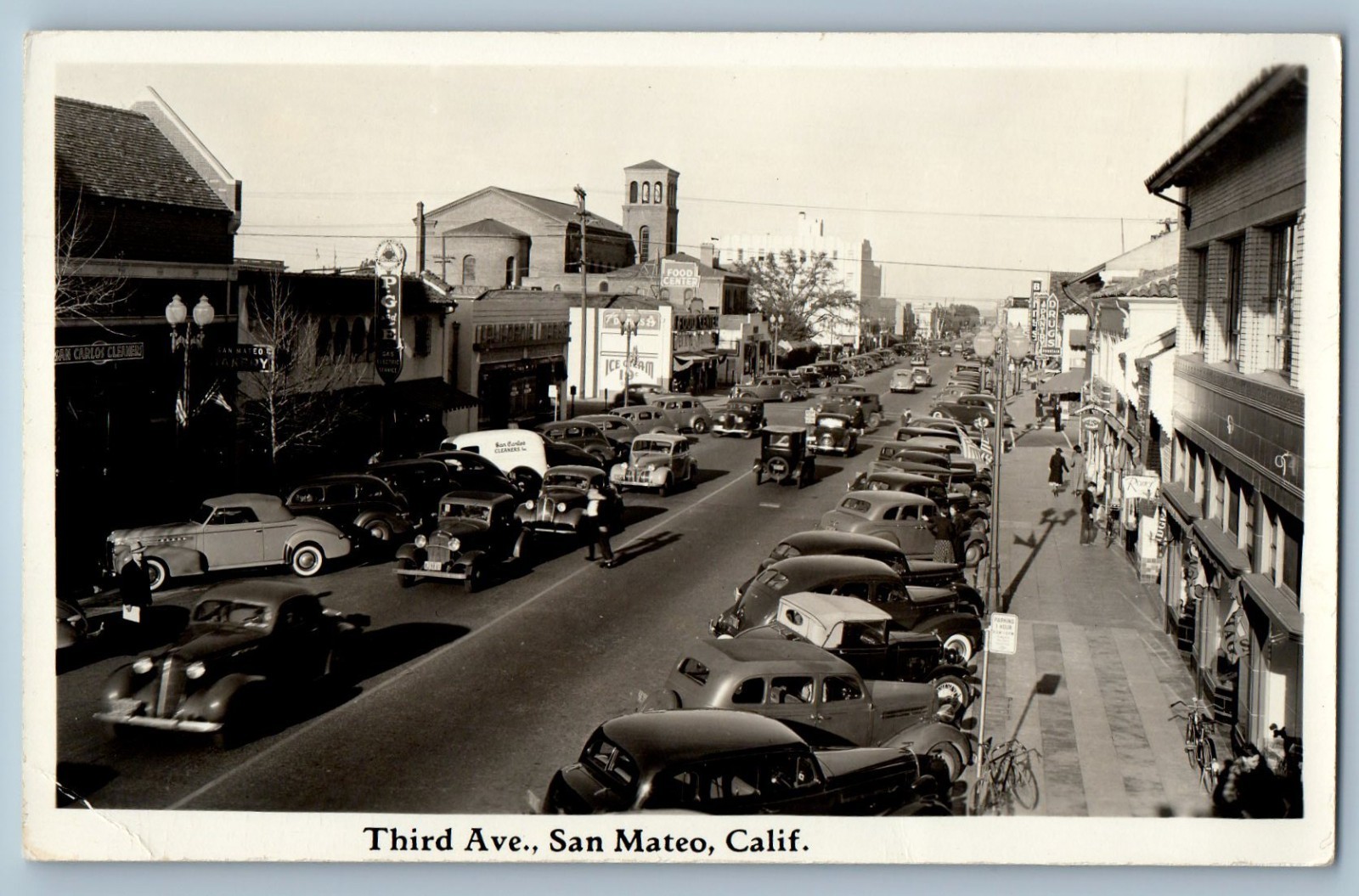 c1930's Third Ave. Cars San Mateo California CA RPPC Photo Vintage Postcard c1930's Third Ave. Cars San Mateo California CA RPPC Photo Vintage Postcard