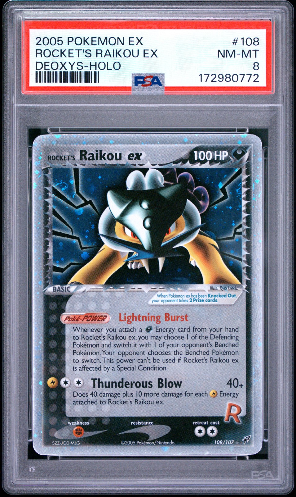 Rocket's Raikou EX Holo 108/107 PSA 8 Deoxys Pokemon Card Game Rocket's Raikou EX Holo 108/107 PSA 8 Deoxys Pokemon Card Game