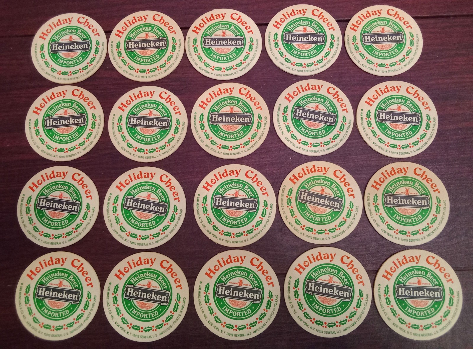 Set Of 20 Heineken Holiday Cheer Vintage Drink Coasters