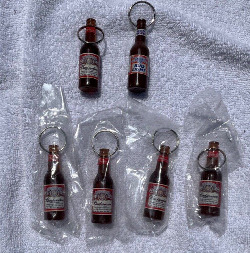 Lot of 6 Vintage Budweiser Beer Bottle Opener Plastic Keychains