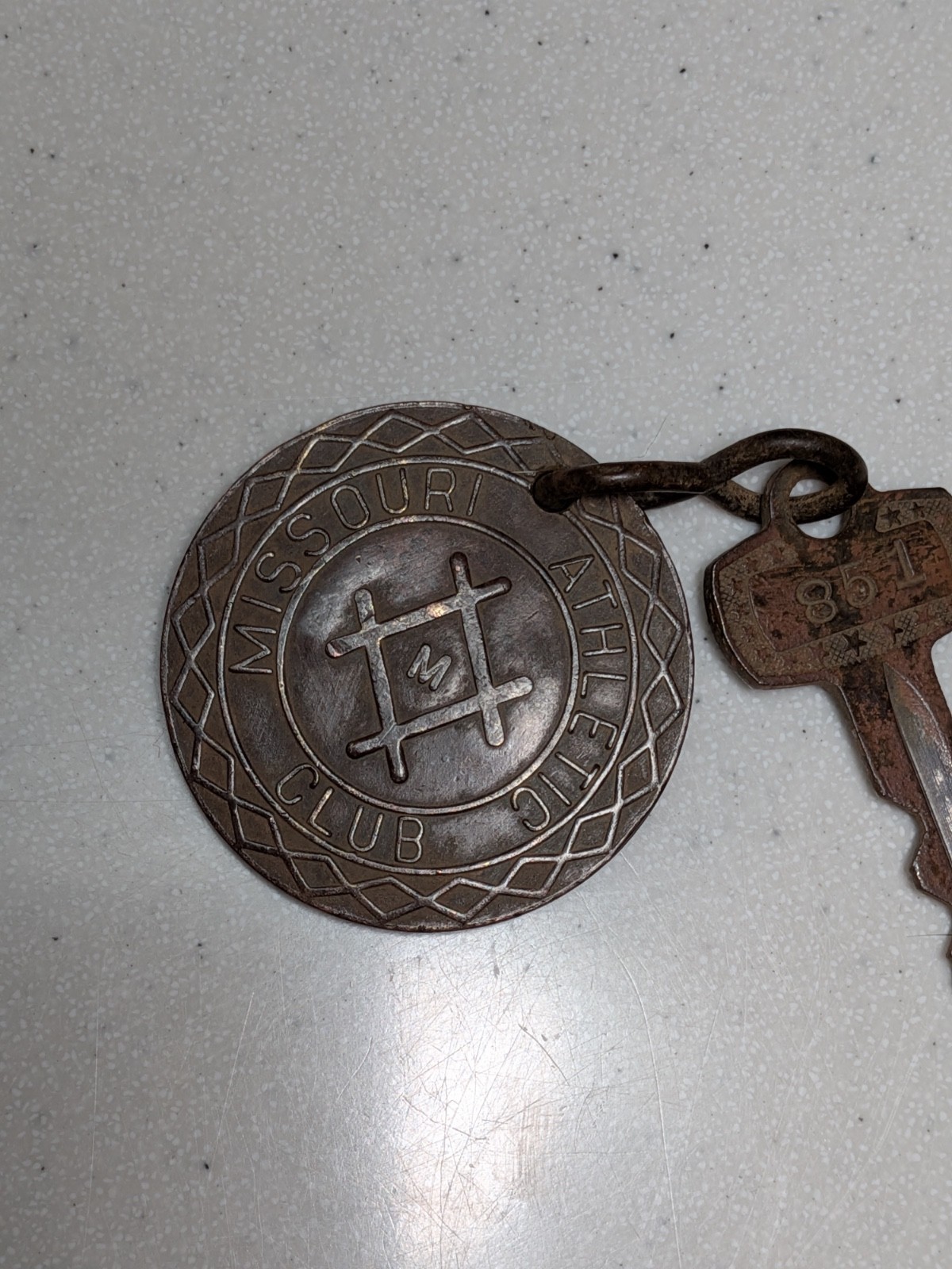 Vintage Bronze MISSOURI ATHLETIC CLUB Room Key Number 851 FOB and KEY