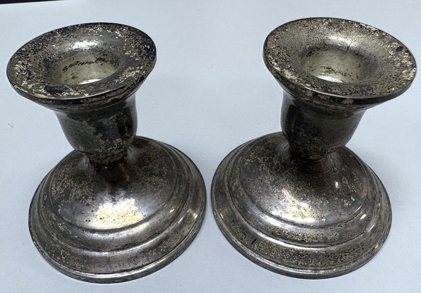 2 VINTAGE sterling silver weighted candlestick holders