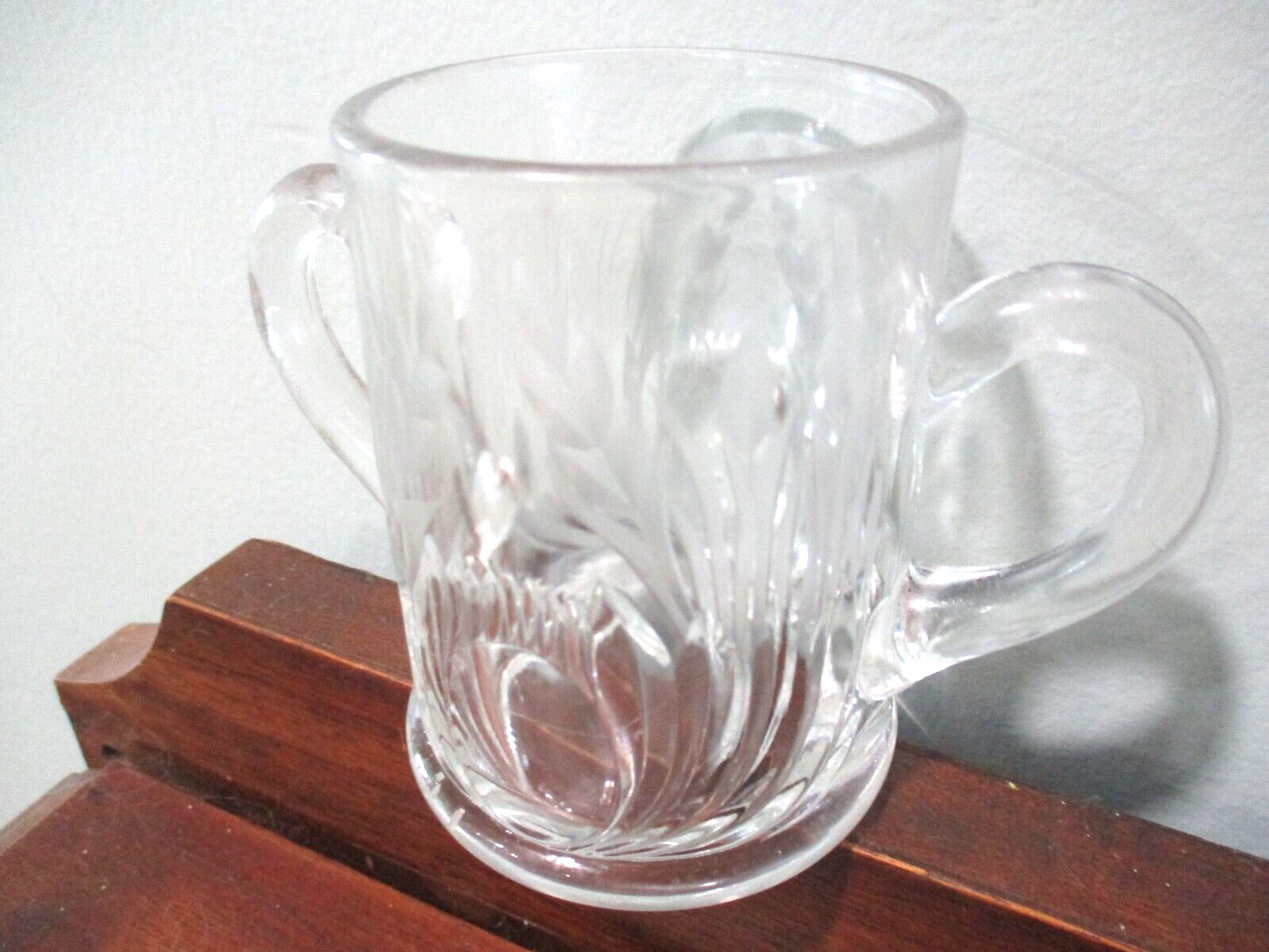 double handled cut clear etched wheat pattern glass sugar bowl toothpick holder