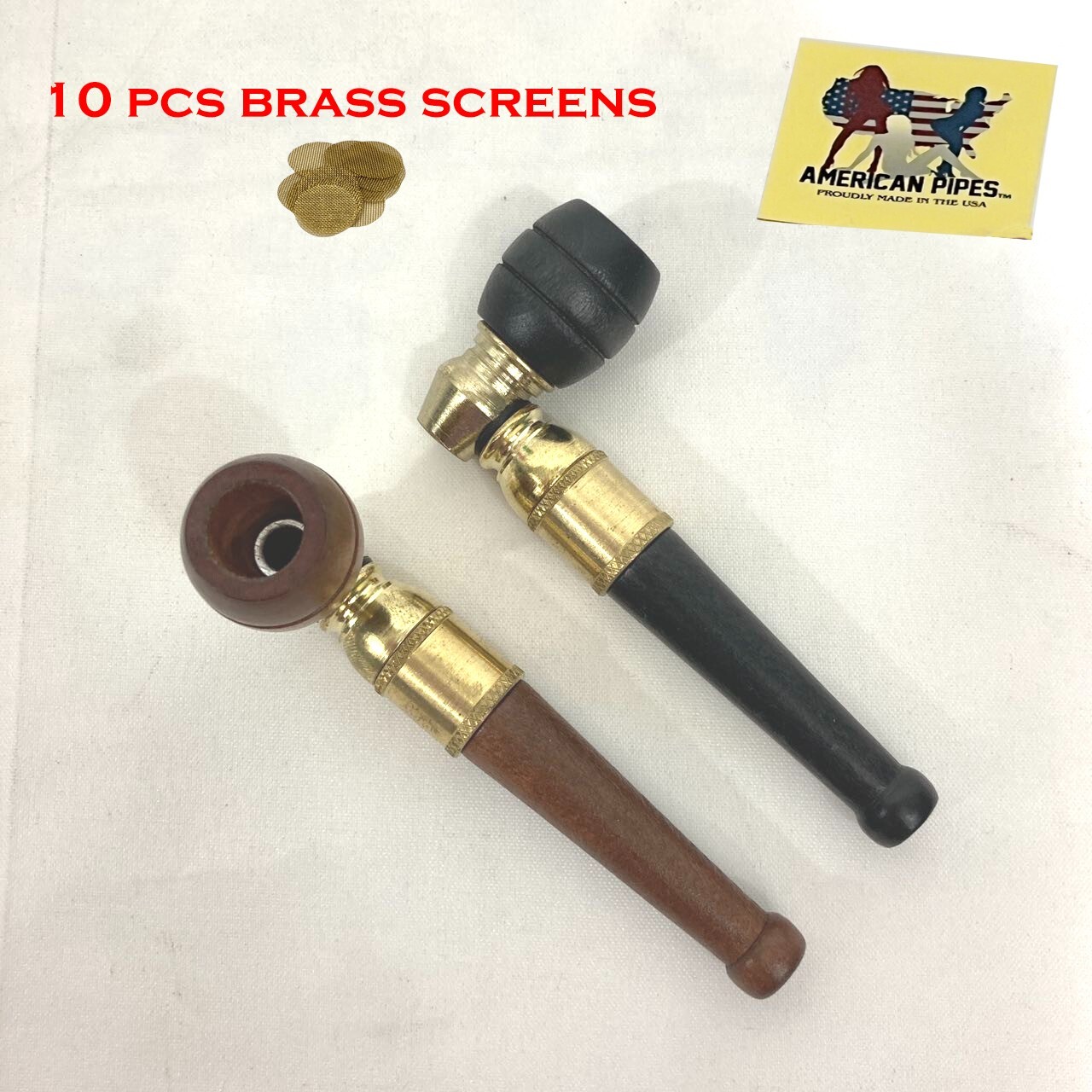 Americanpipes™️ set of 2 PC brass metal wooden Tobacco Smoking Pipe with screens Americanpipes™️ set of 2 PC brass metal wooden Tobacco Smoking Pipe with screens