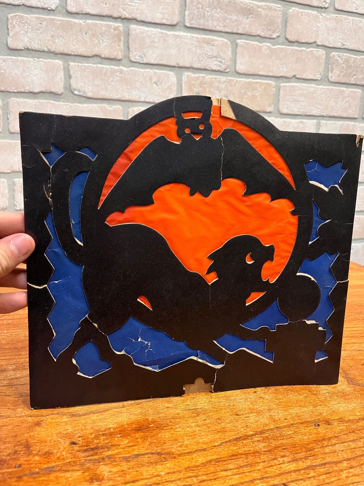 RARE Vintage Halloween 1930s Beistle 2 Sided Lantern Witch Black Cat Blue AS-IS RARE Vintage Halloween 1930s Beistle 2 Sided Lantern Witch Black Cat Blue AS-IS