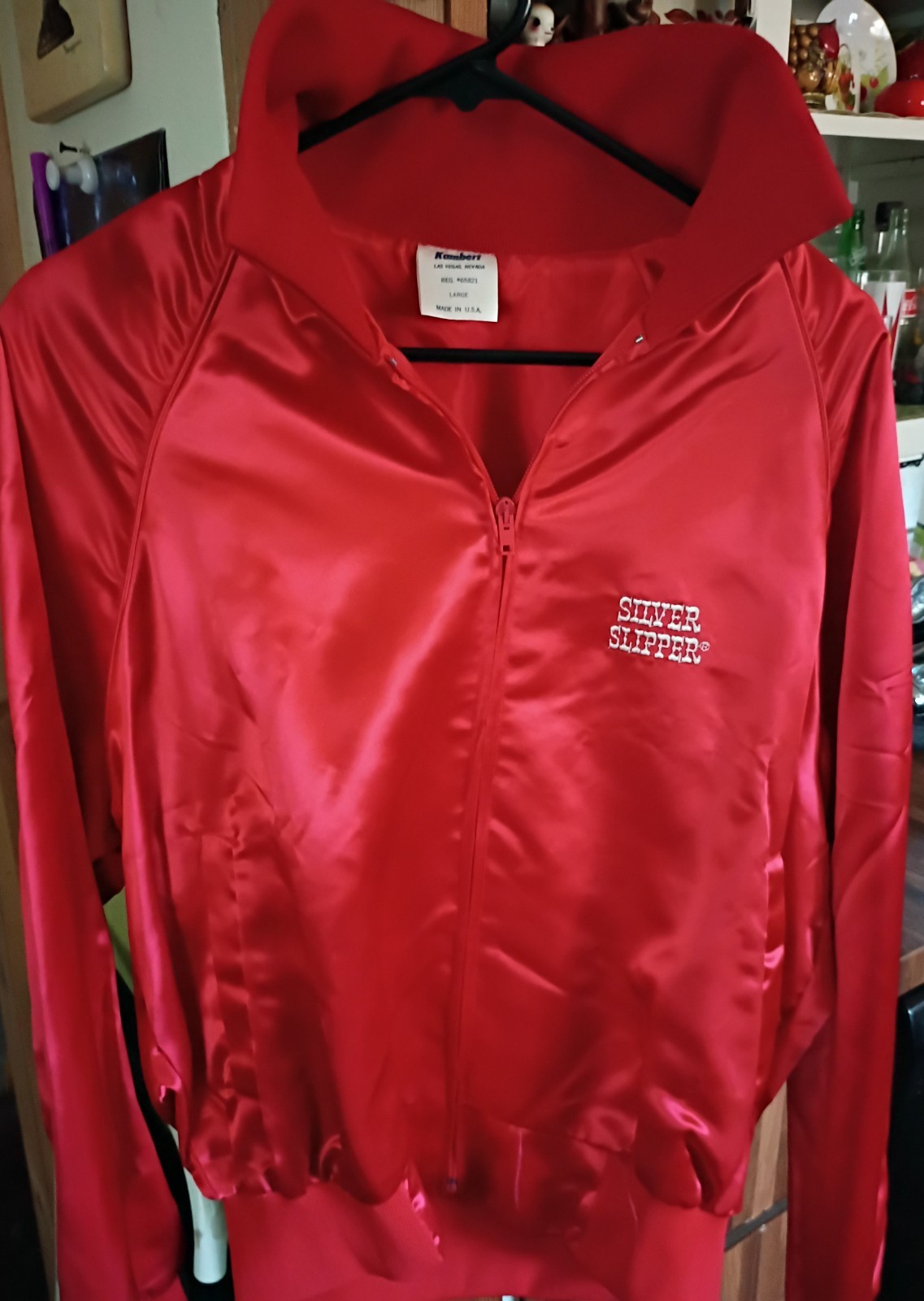 VTG Silver Slipper Las Vegas Jacket - Red Satin Bomber Early 80\'s Retro Zipper VTG Silver Slipper Las Vegas Jacket - Red Satin Bomber Early 80\'s Retro Zipper