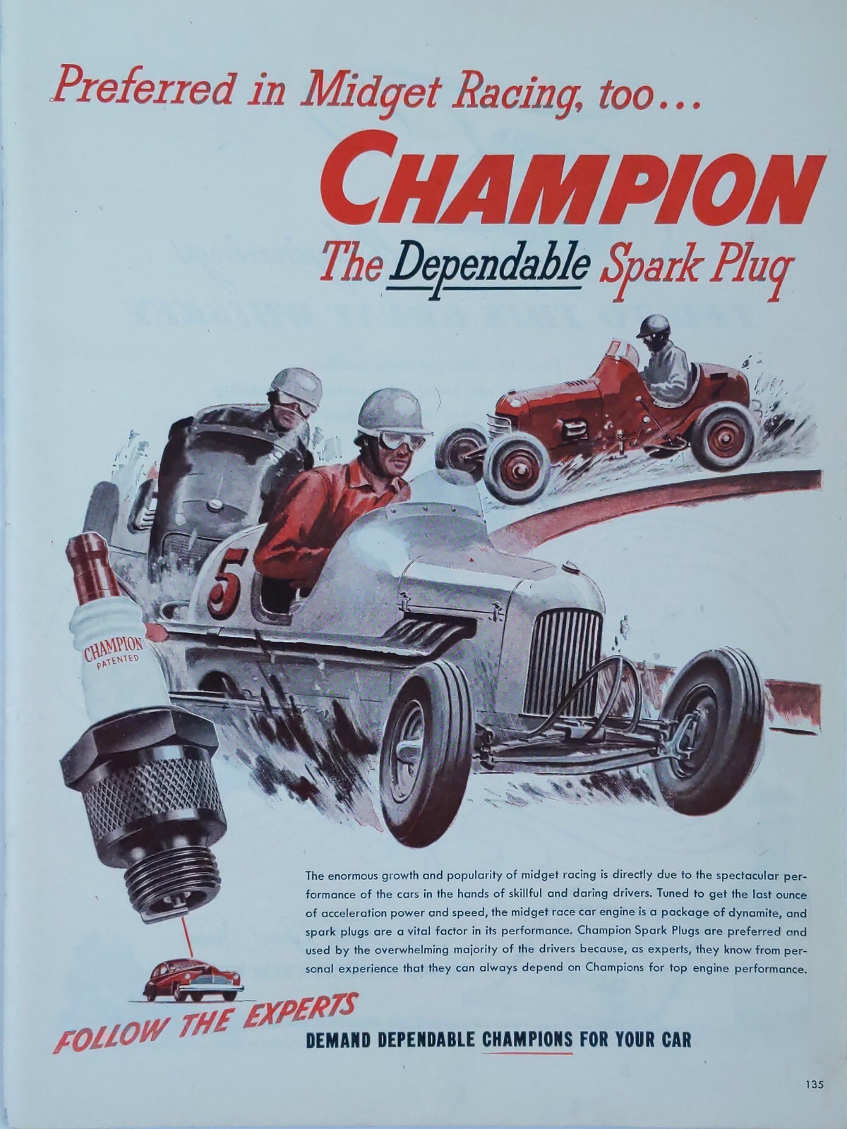 Vintage 1946 champion spark plug print ad. Preferred in midget racing
