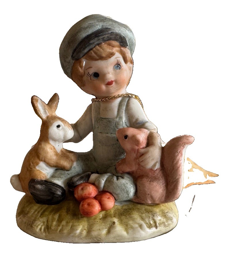 Vintage LEFTON 1930's Boy with Pets Rabbit Squirrel FIGURINE #2429 Vintage LEFTON 1930's Boy with Pets Rabbit Squirrel FIGURINE #2429