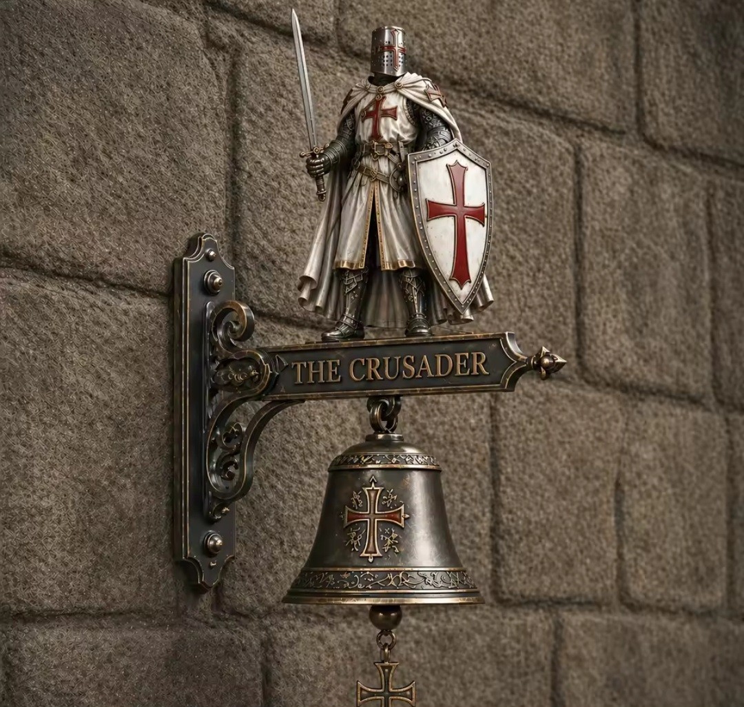 Knight Templar Wall Mounted Statue With Bell Knight Templar Wall Mounted Statue With Bell