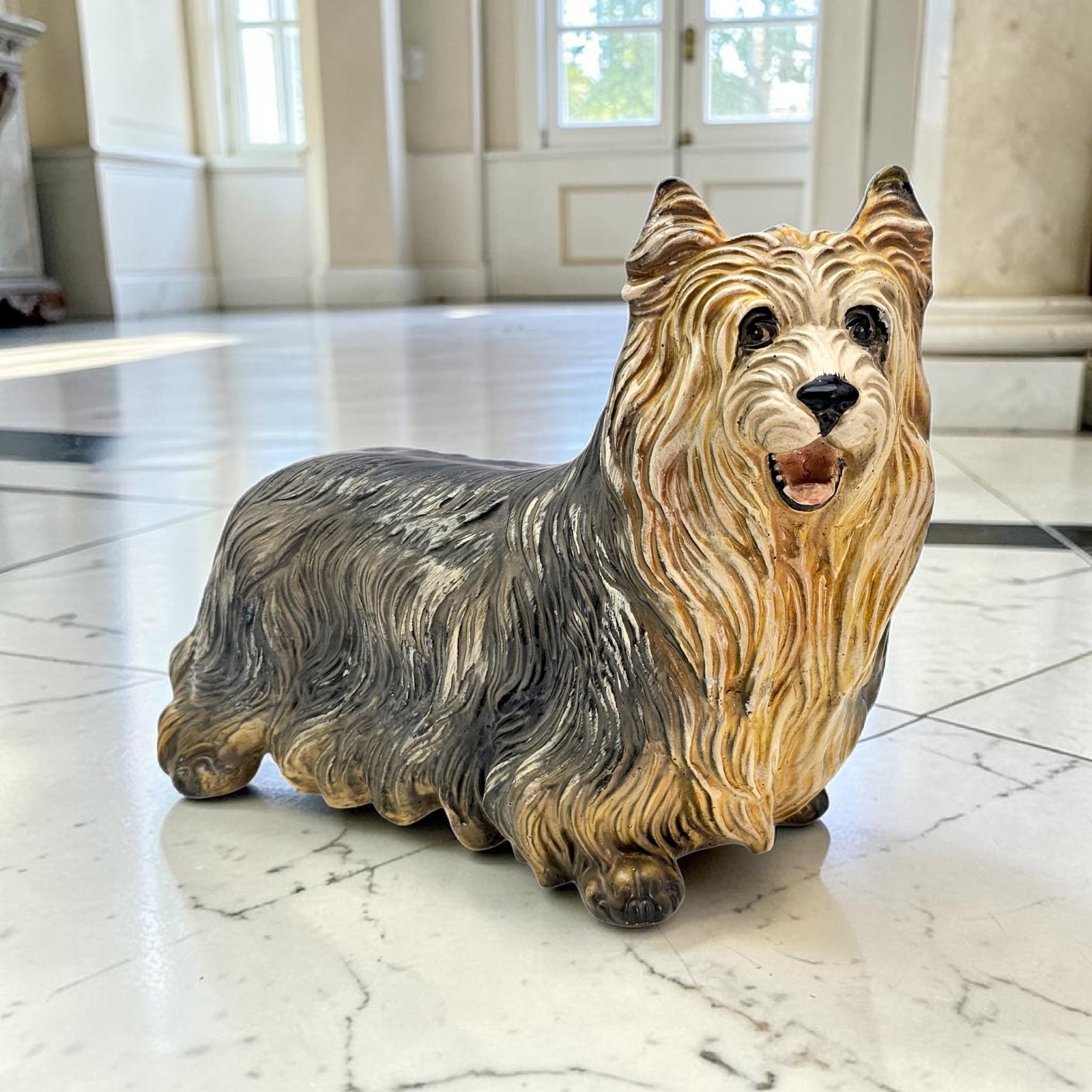 Vintage Mid-Century Italian Ronzan Style Plaster Yorkie Figurine Enamel 16.5\