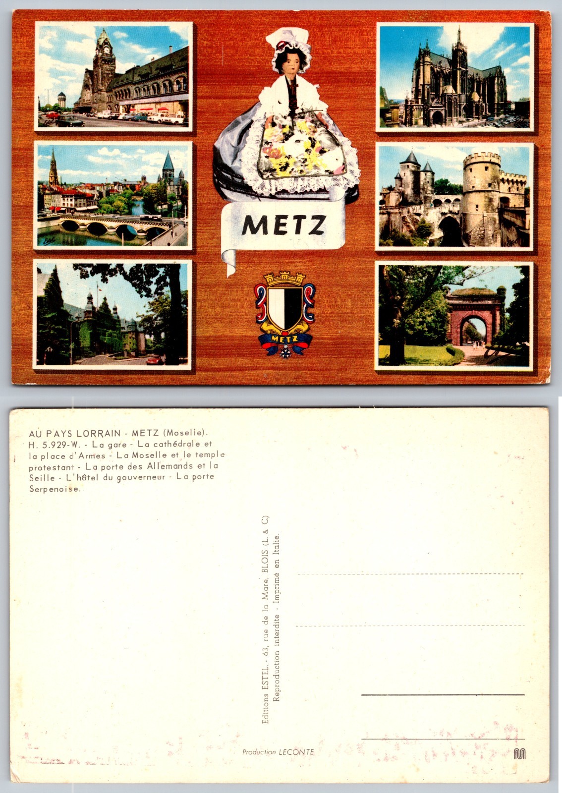 Continental Metz France Landmarks Collage Postcard