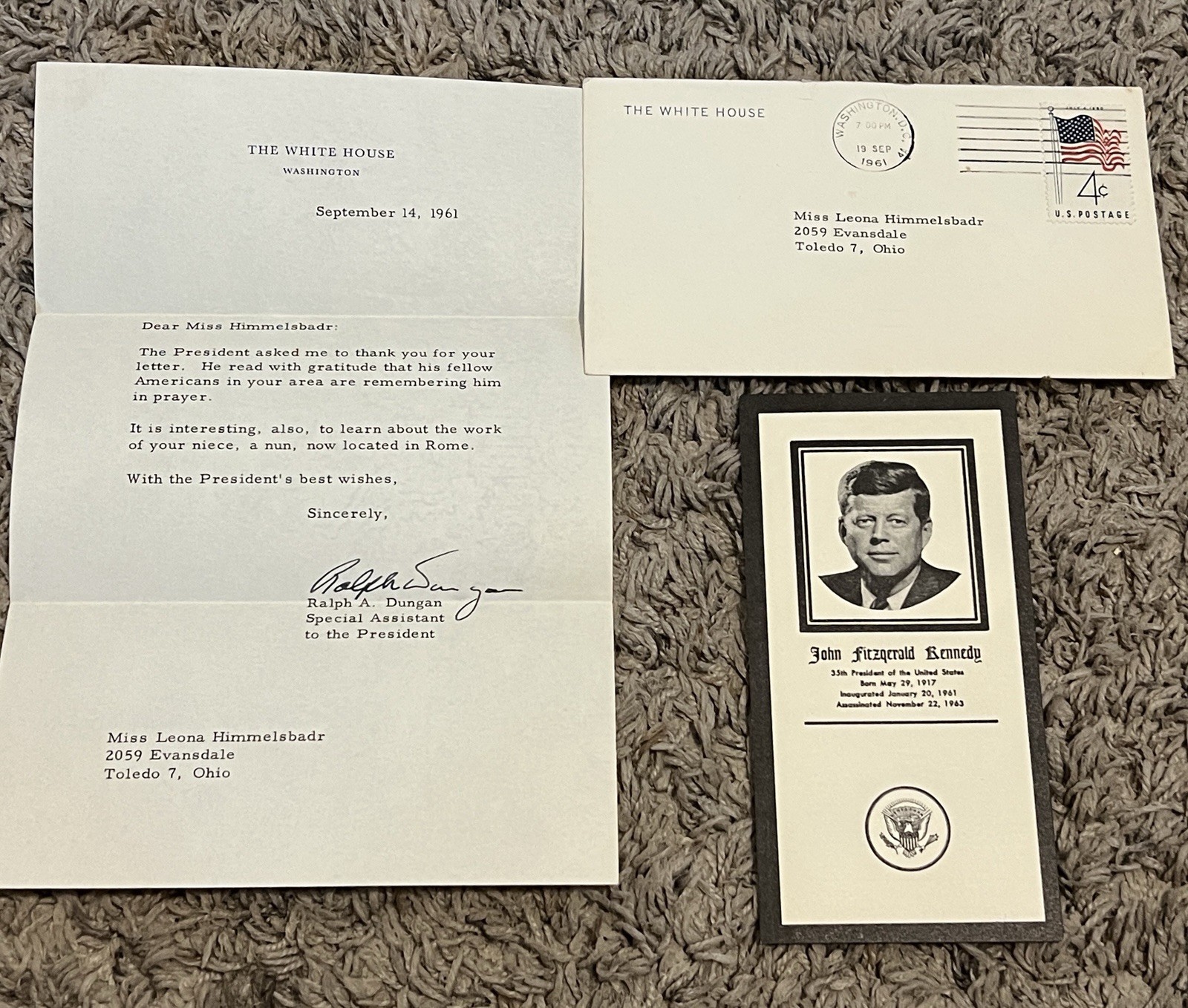 RARE JFK JOHN F KENNEDY WHITE HOUSE LETTER COVER SPECIAL ASSISTANT VINTAGE