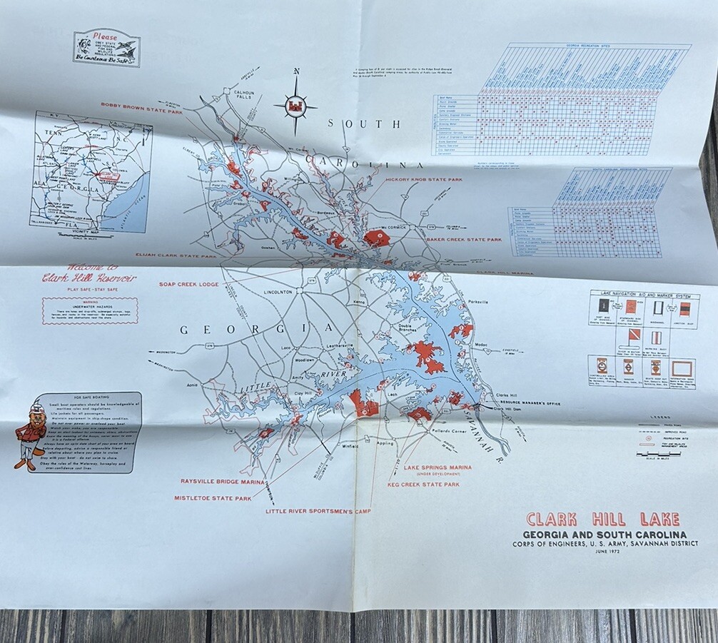 Vintage June 1972 Class Hill Lake Georgia And South Carolina Map 