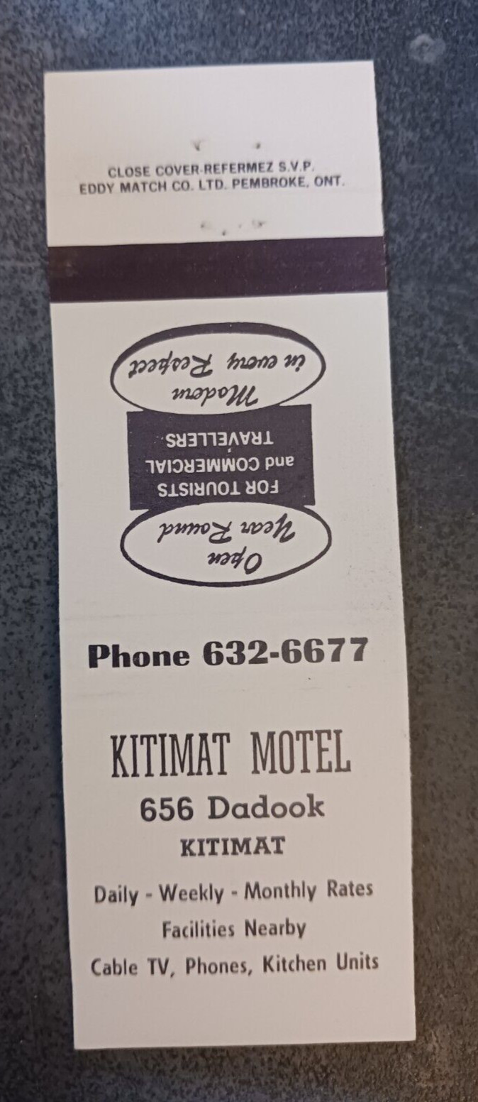 vtg MATCHBOOK MATCHCOVER Kitimat Motel British Columbia Canada Hotel