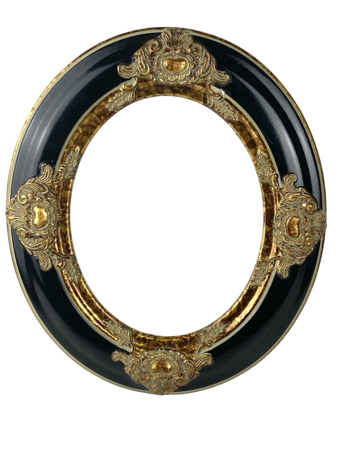Baroque Style Black Lacquered Gold Tone Oval Frame Wall Decor Old World Luxury Baroque Style Black Lacquered Gold Tone Oval Frame Wall Decor Old World Luxury