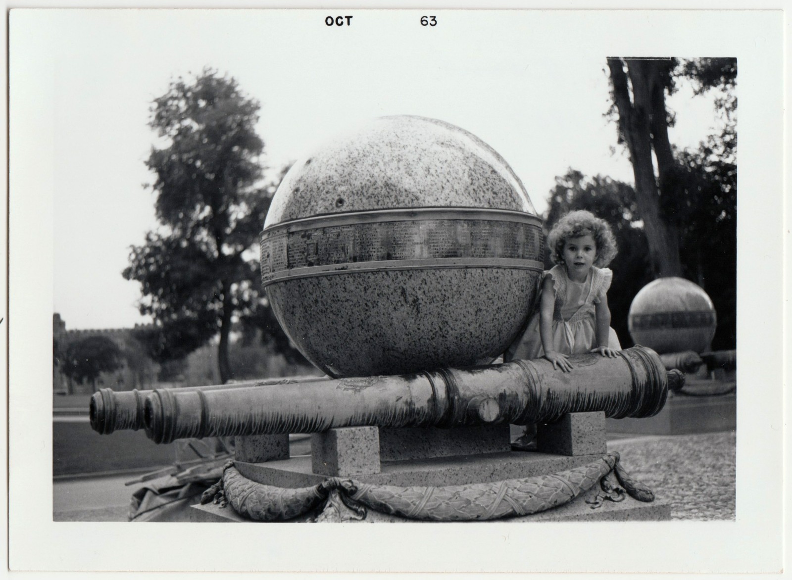 1963 West Point Battle Monument Cannon Ball Child USMA Vintage Photo