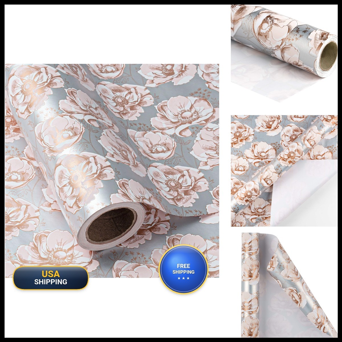 WRAPAHOLIC 30in Reversible Floral Wrapping Paper 30in X 33ft Sliver