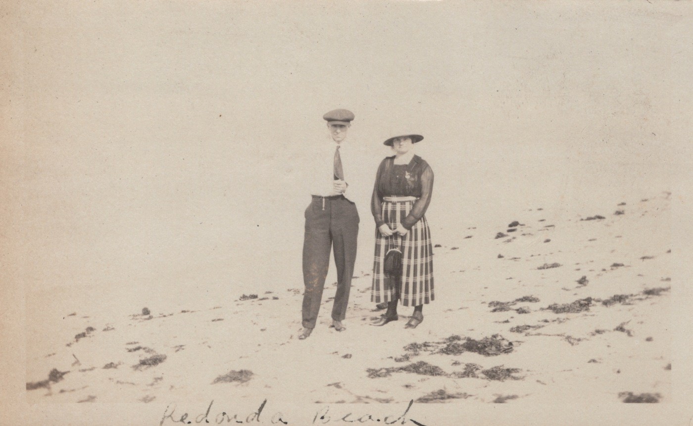 Redondo Beach CA Couple on Sand Formal Dress 1926 - Original Photo