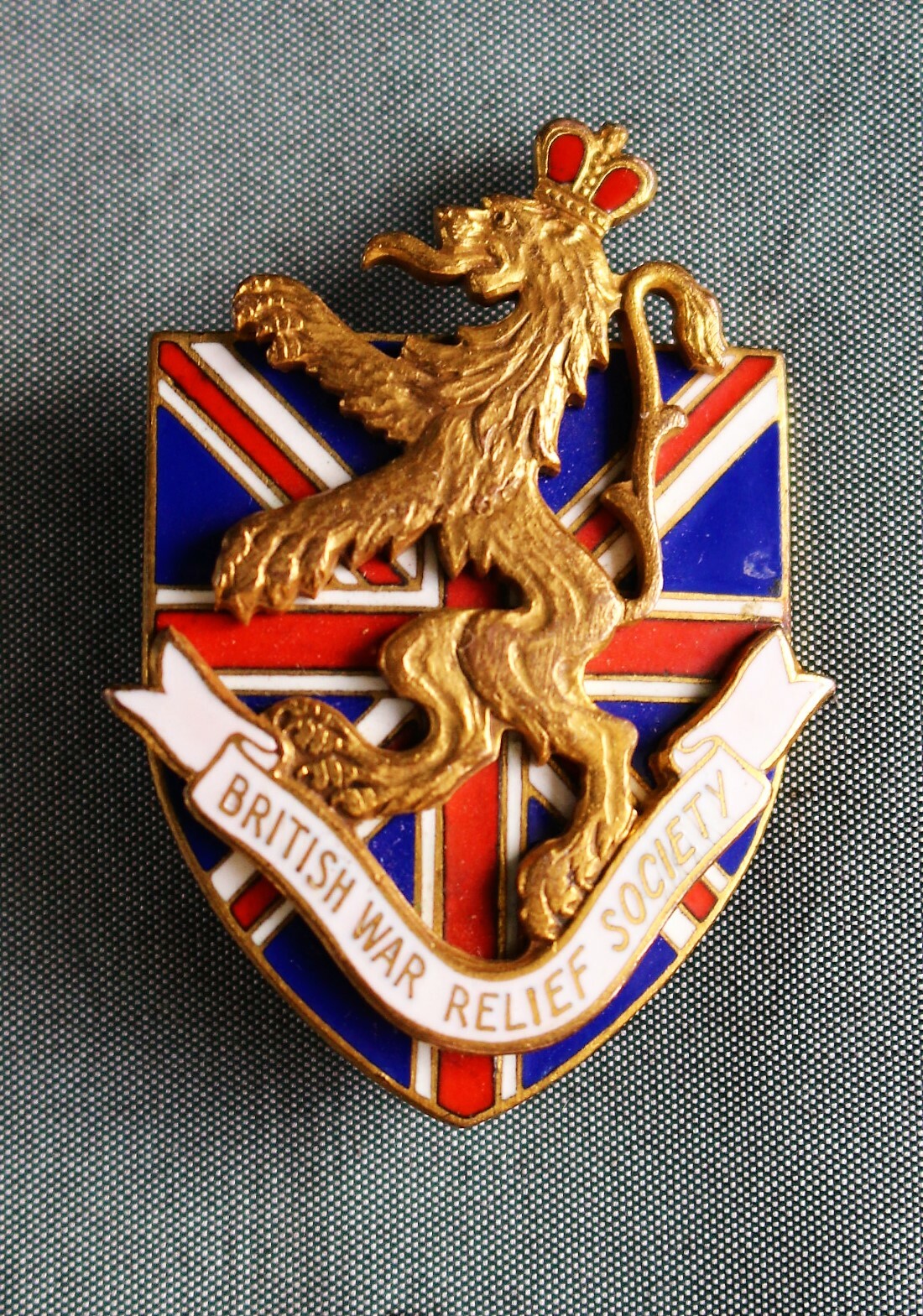 WWII Enameled Gold Plated British Relief Society Pin Made by CARTIER in 1941 WWII Enameled Gold Plated British Relief Society Pin Made by CARTIER in 1941