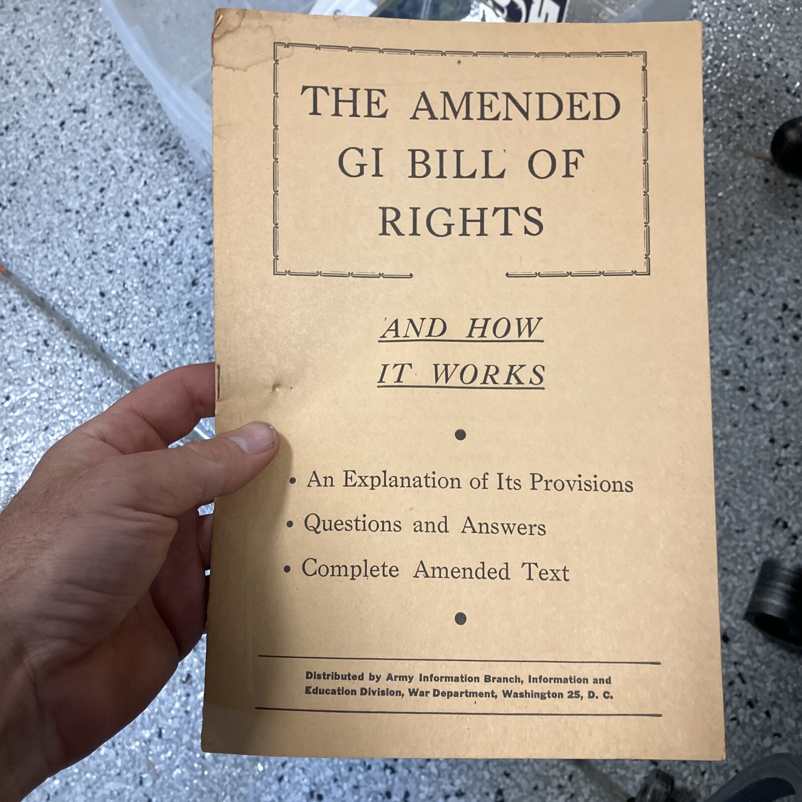 War Department Vtg 1945 Amended GI Bill Of Rights