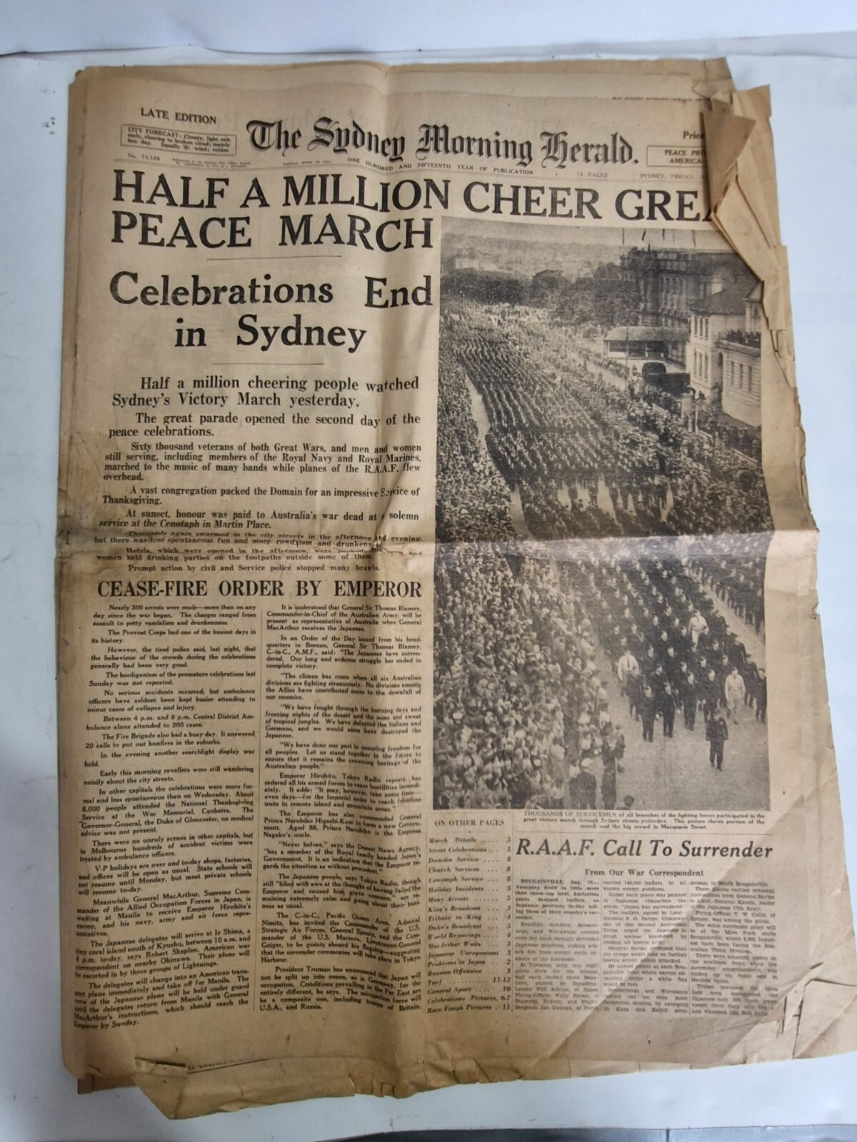 1945 Sydney Peace March WWII Sydney Morning Herald Friday August 17 1945