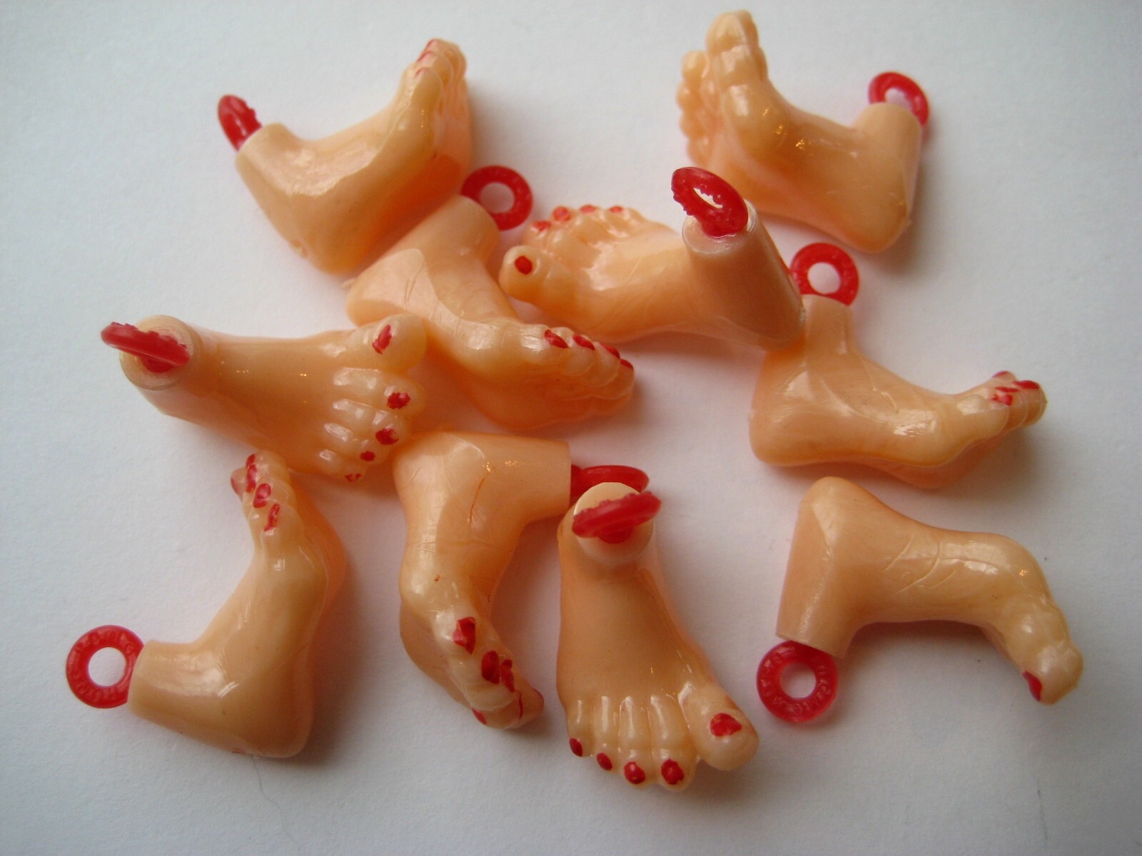 VINTAGE Plastic FEET WITH RED NAILS Gumball Charm Prize Toy Lot
