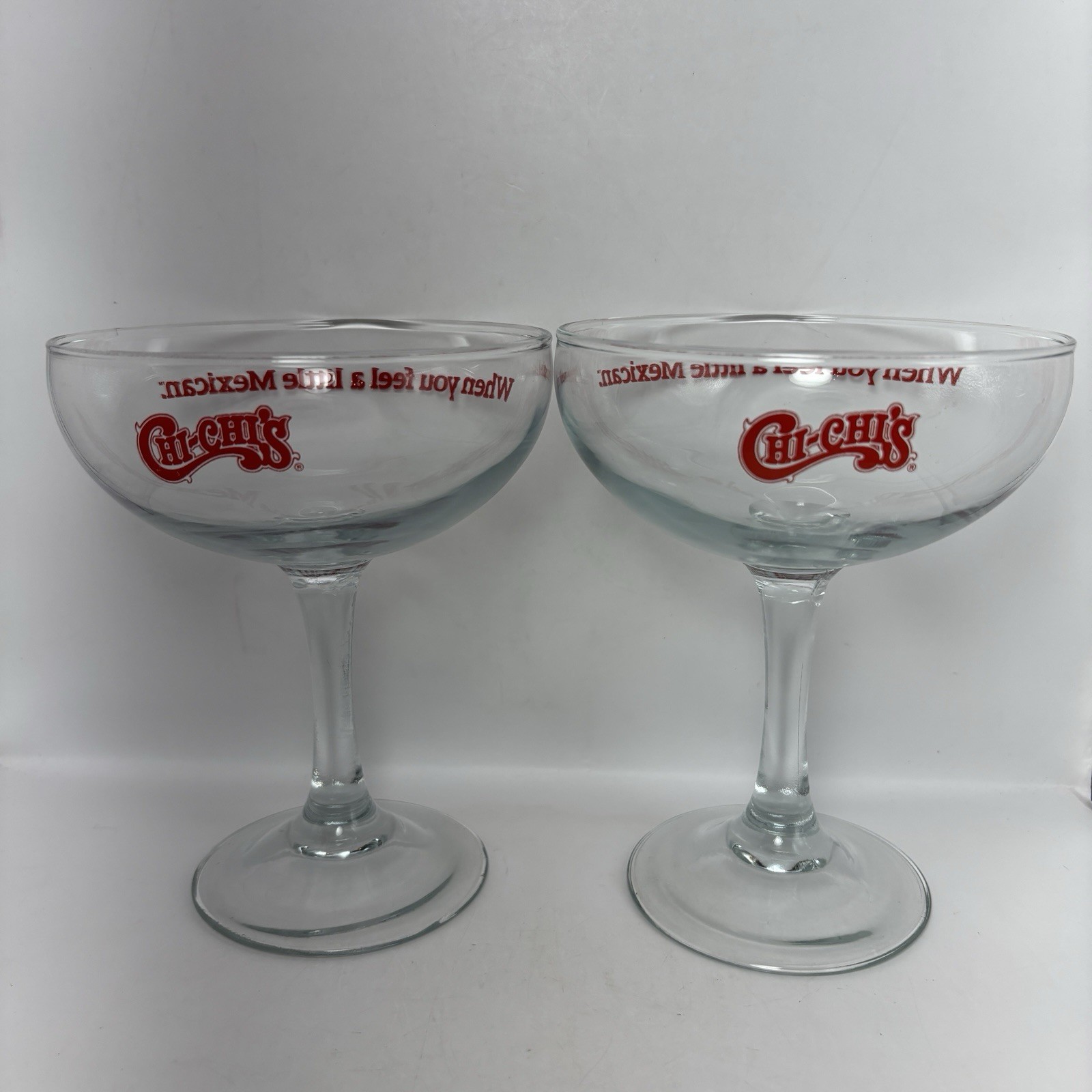2 Chi Chi\'s Chi-Chi\'s Mexican Restaurant with Complete Red Logo Margarita Glass