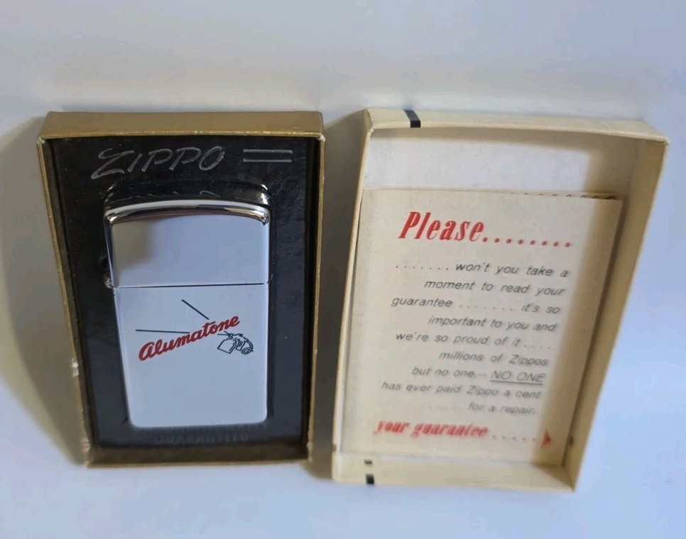 1965 Flat Bottom ZIPPO Slim Lighter ALUMATONE w/spray gun - Original Box - NEW 1965 Flat Bottom ZIPPO Slim Lighter ALUMATONE w/spray gun - Original Box - NEW