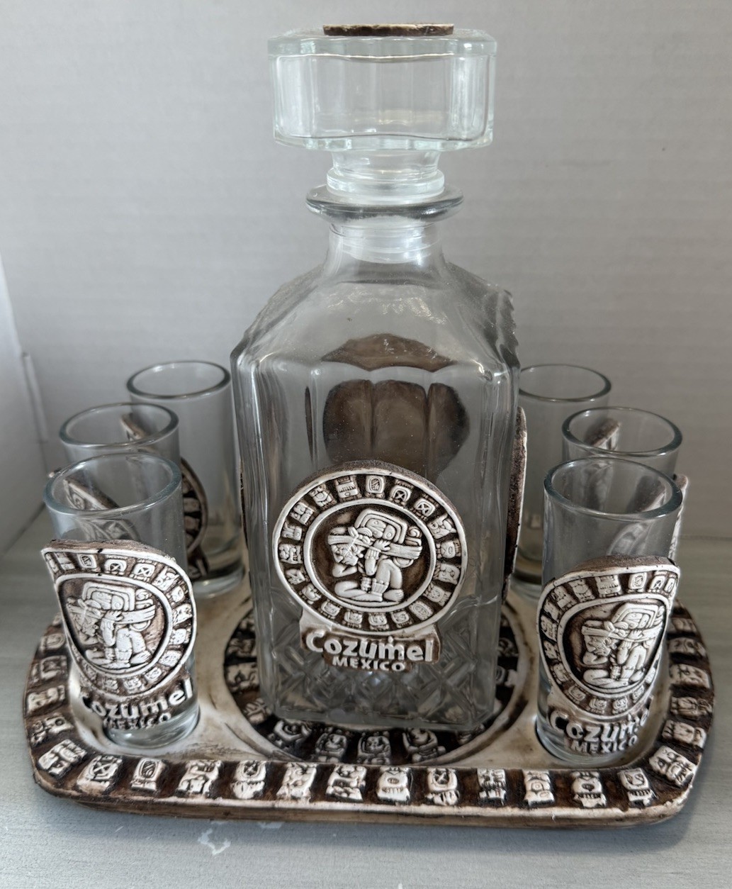 Vintage Cozumel Mexico With Calendar Style Tequila Shot Glasses w/ Base Vintage Cozumel Mexico With Calendar Style Tequila Shot Glasses w/ Base