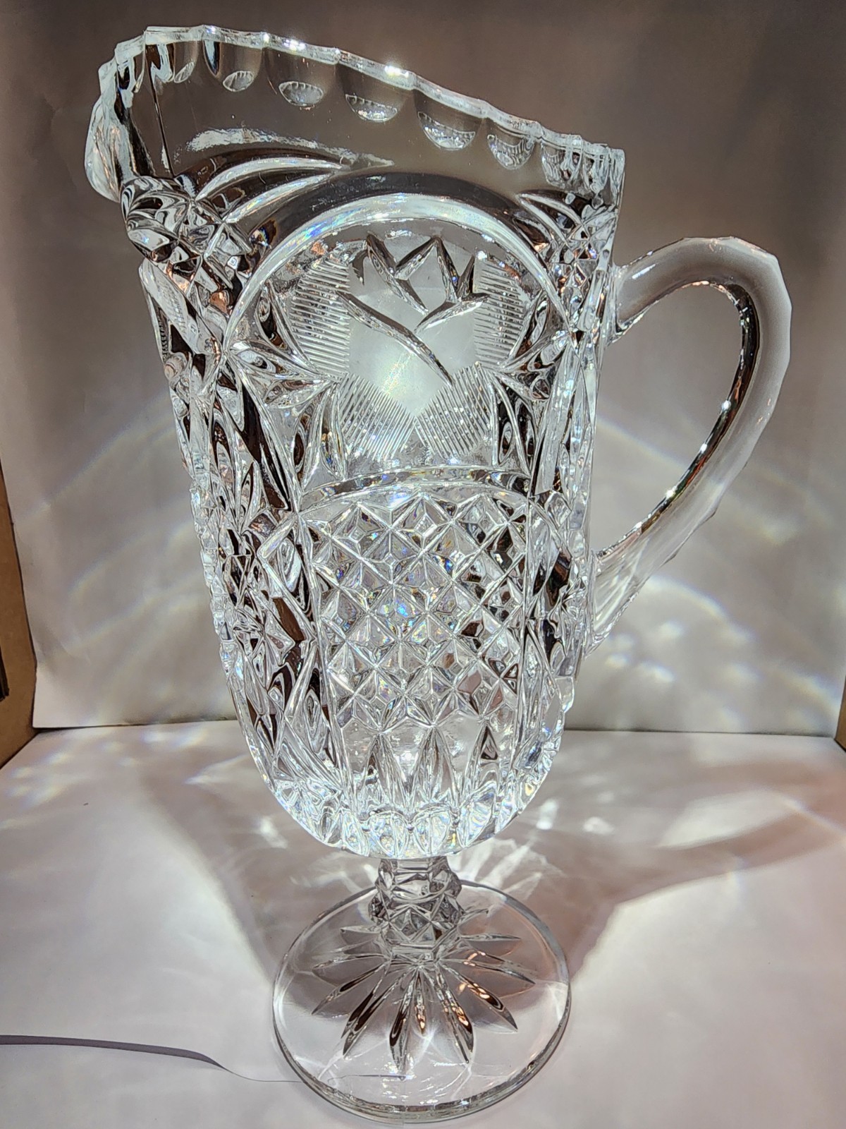 Bleikristall 24% Cut Lead Crystal Footed Pitcher W. Germany Flower 10 3/4 Bleikristall 24% Cut Lead Crystal Footed Pitcher W. Germany Flower 10 3/4