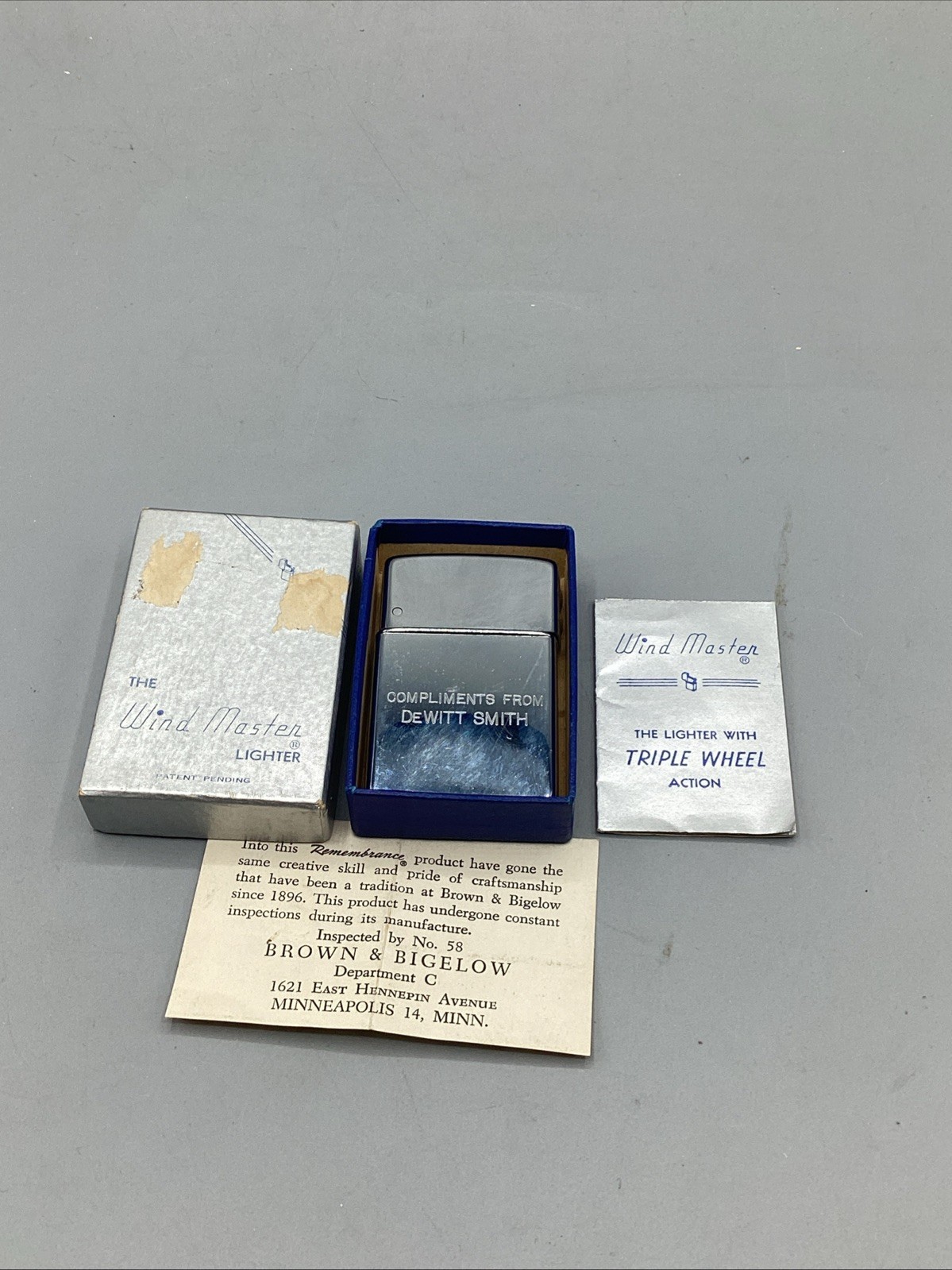 Stunning Unfired Vintage Wind Master Lighter - W/Original Box & Paperwork